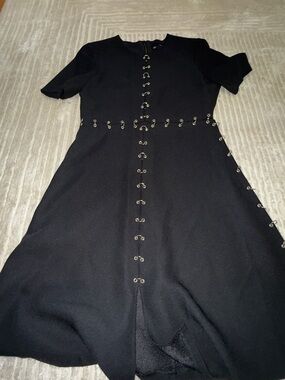 Black Mini Dress with Hook-Detail Accents